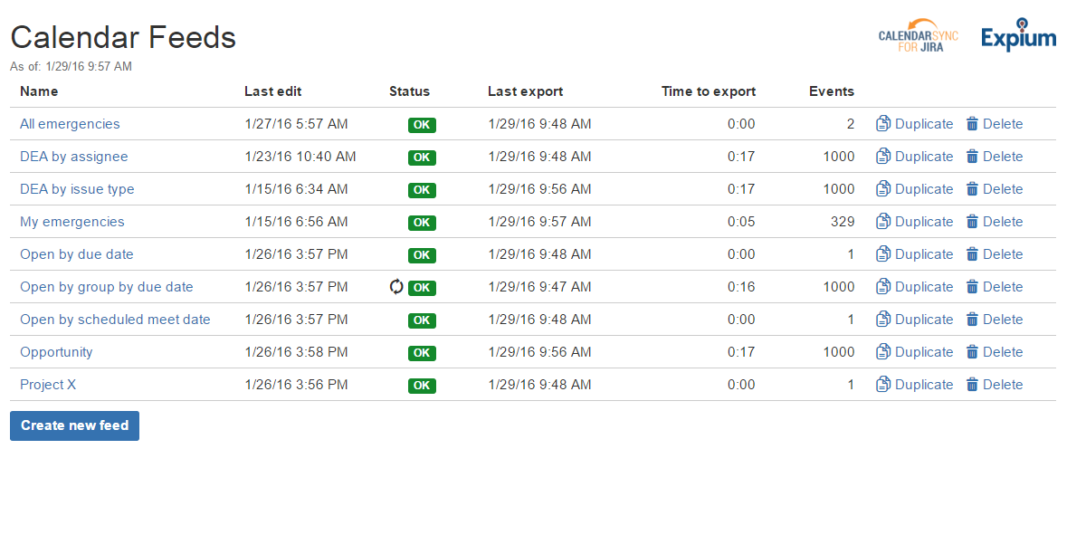 Calendar Sync Feeds
